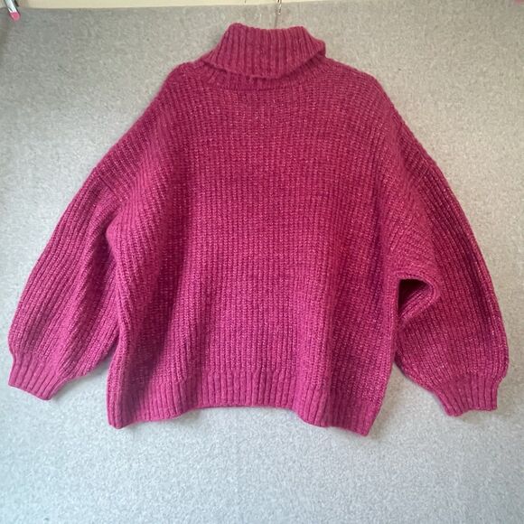 OLD NAVY Pullover Turtleneck Chunky Knit Sweater Women XXL Hot Pink Wool Blend - Picture 2 of 8